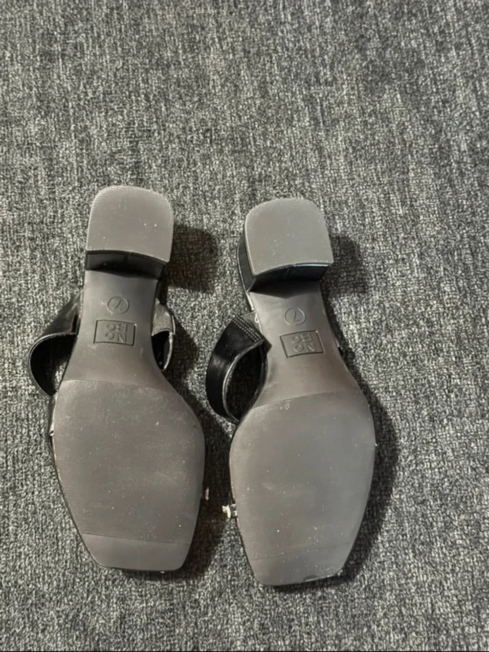 No Boundaries Black Patent Slide Sandals with Gold Accent Bar